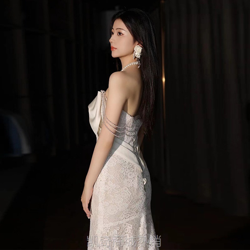 抹胸轻婚纱法式蕾丝高端轻奢小众超仙鱼尾出门纱新娘迎宾拖尾礼服