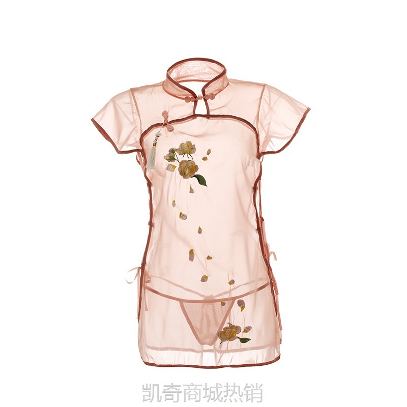 性感情趣内衣制服火辣透视古典立领情趣旗袍复古刺绣开叉睡衣210