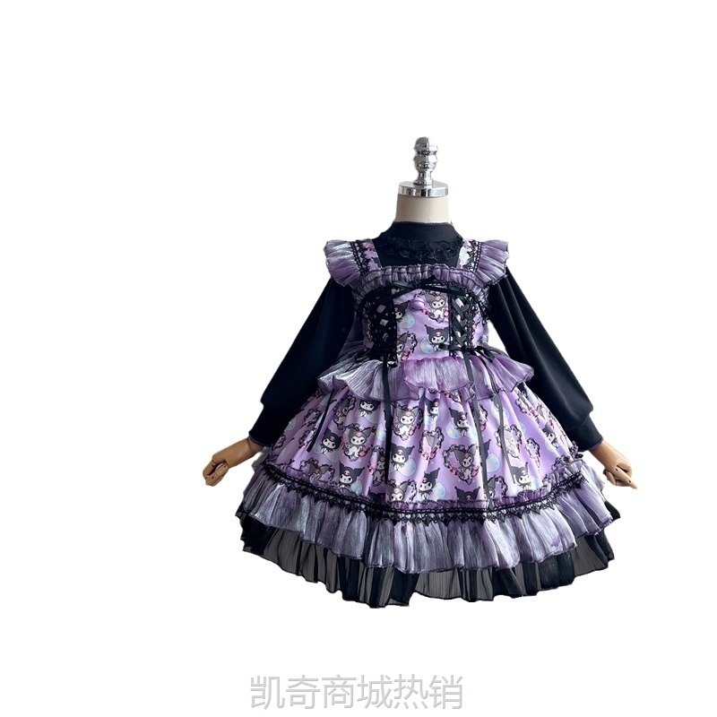 2024秋装新款儿童库洛米蕾丝拼接公主裙宝宝蝴蝶结吊带裙蓬蓬裙