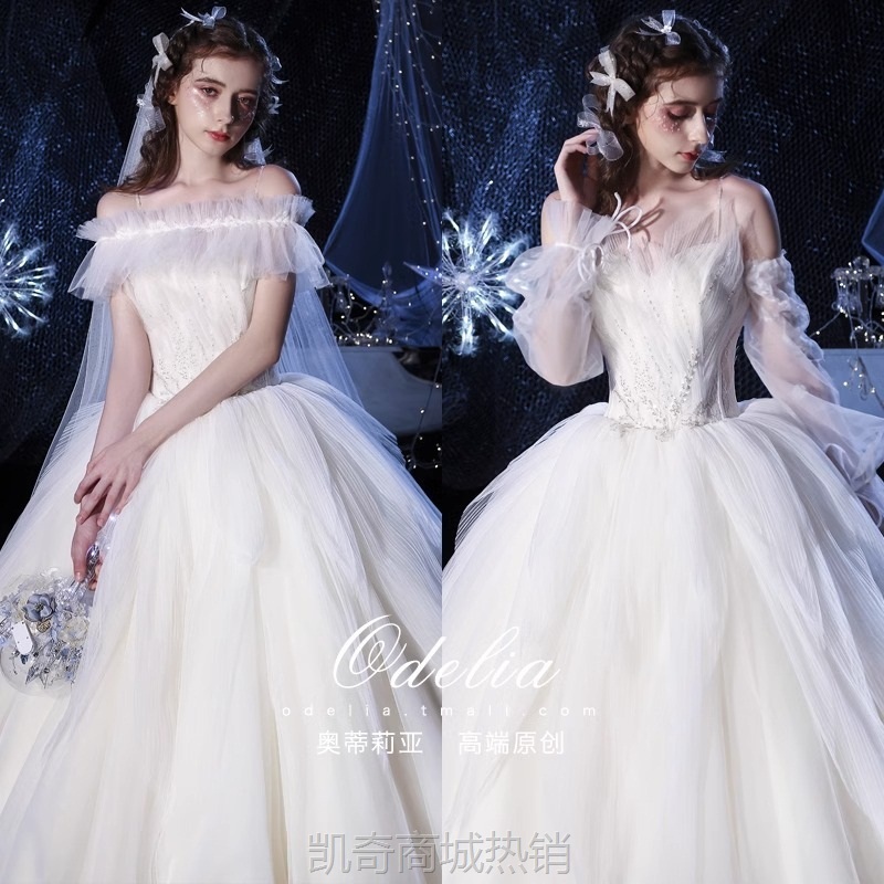 odelia《天鹅》网红简约婚纱礼服2023新款主婚纱拖尾新娘出门纱女