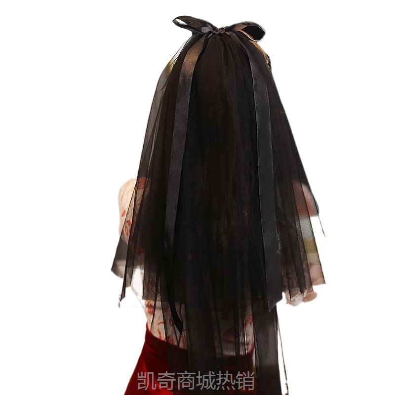 黑色头纱蝴蝶结头饰拍照道具超仙森系新娘万圣节网红复古简约短款