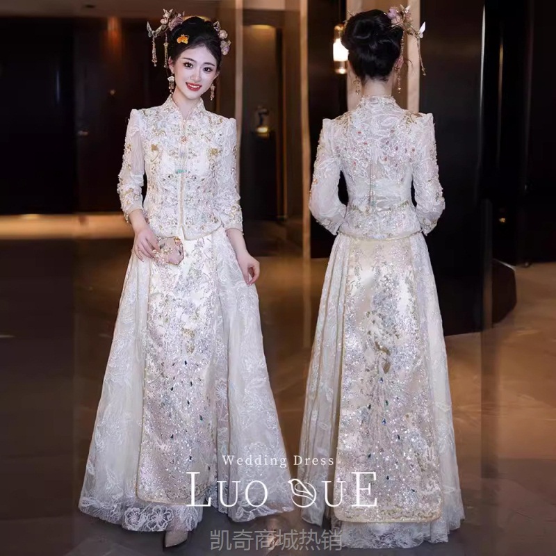 香槟色秀禾服高级新娘2023新款中式婚纱礼服结婚敬酒服修身秀和服