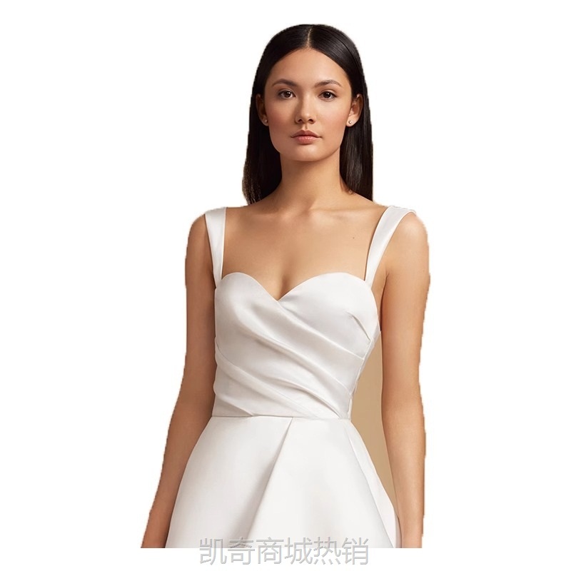 2024新款简约缎面婚纱时尚公主吊带显瘦拖尾新娘结婚婚纱礼服超仙