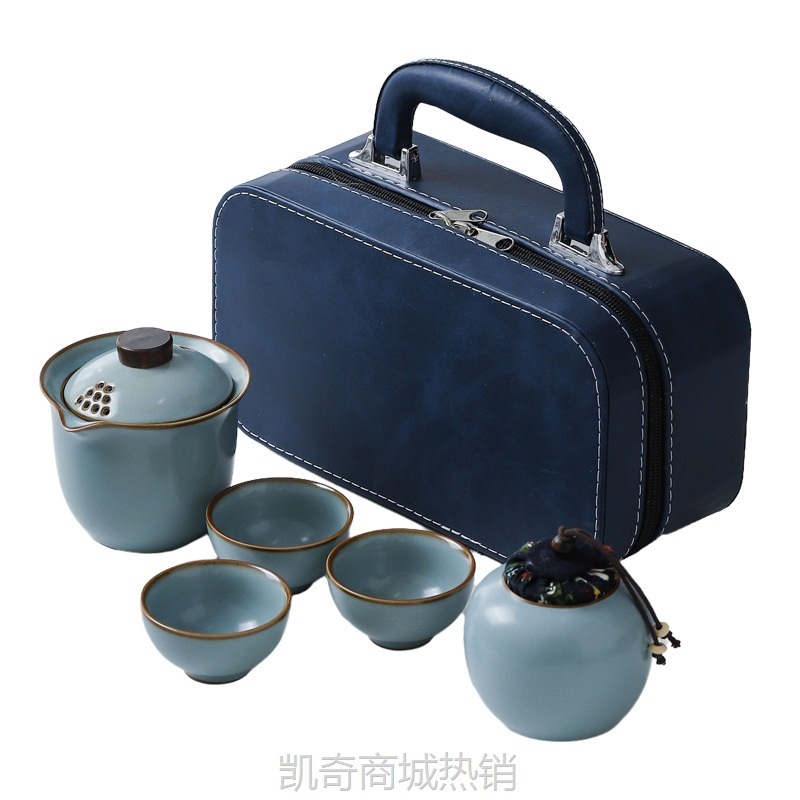 汝窑高档中式旅行便携式茶壶快客杯旅游户外陶瓷泡茶套装礼品批发