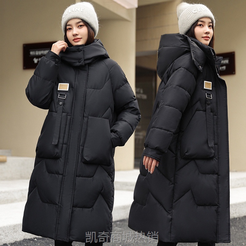 欧洲站2024冬季新款可拆卸帽棉衣女中长款过膝加厚羽绒棉服女外套