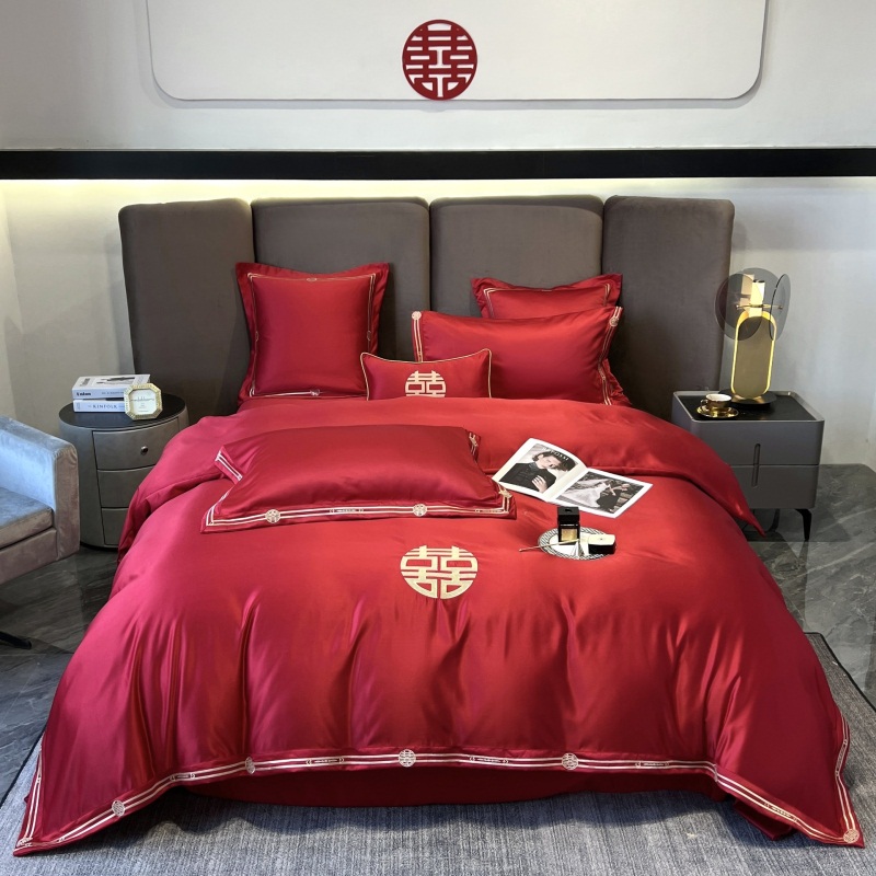 高档中式婚庆四件套大红色刺绣被套新婚简约结婚床上用品陪嫁婚房