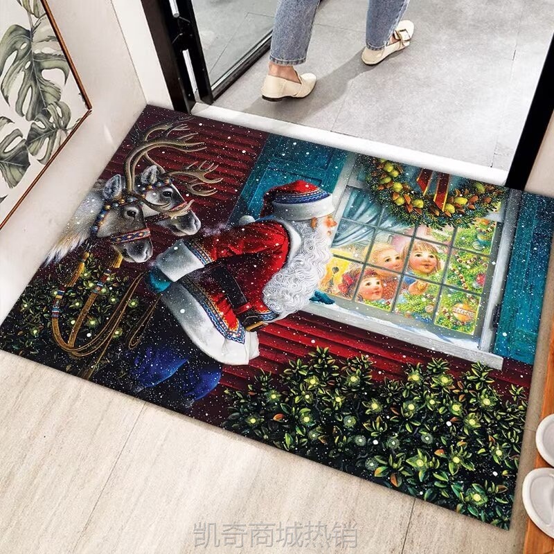 亚马逊新款圣诞地垫欧美风节日装饰门垫脚垫入户玄关垫家用批发