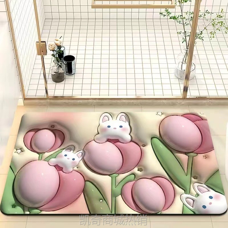 ins风少女卫生间门口软硅藻泥地垫膨胀小花浴室吸水防滑家用脚垫
