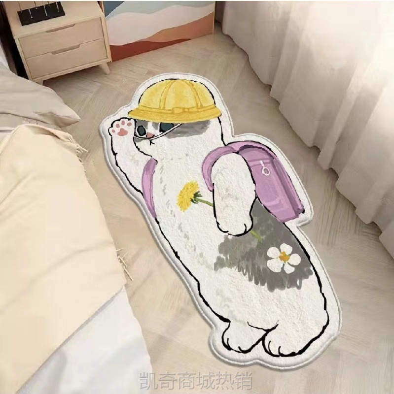 跨境卡通猫咪仿羊绒地毯家用卧室加厚床边毯飘窗儿童房脚垫防滑毯