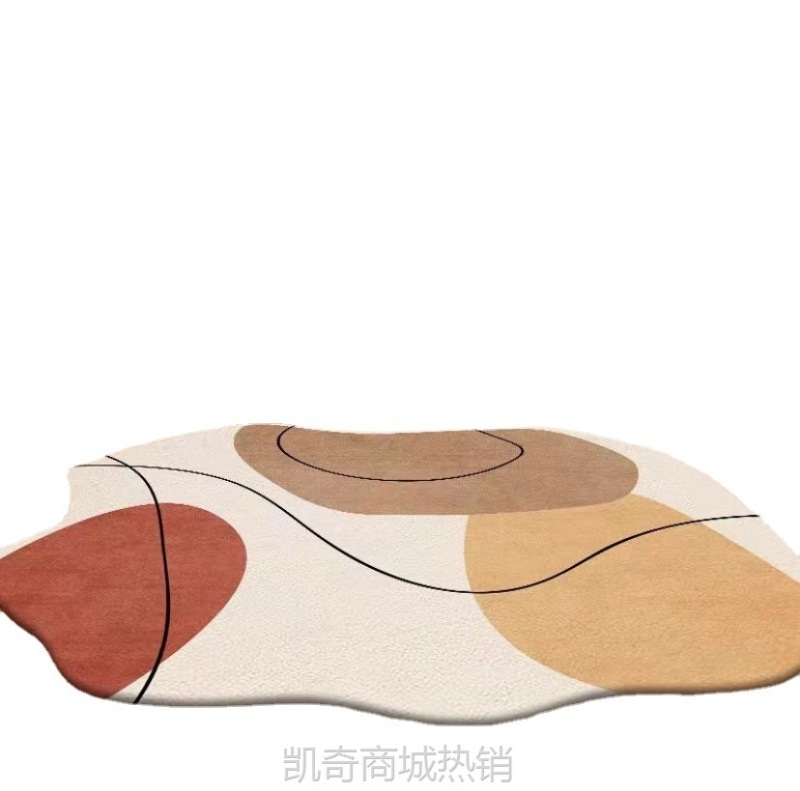 跨境不规则仿羊绒地毯线条简约侘寂风客厅茶几异形地毯卧室床边毯