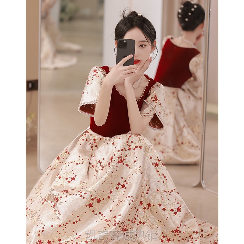 在逃公主敬酒服新娘订婚连衣裙平时可穿小个子红色礼服女2024新款