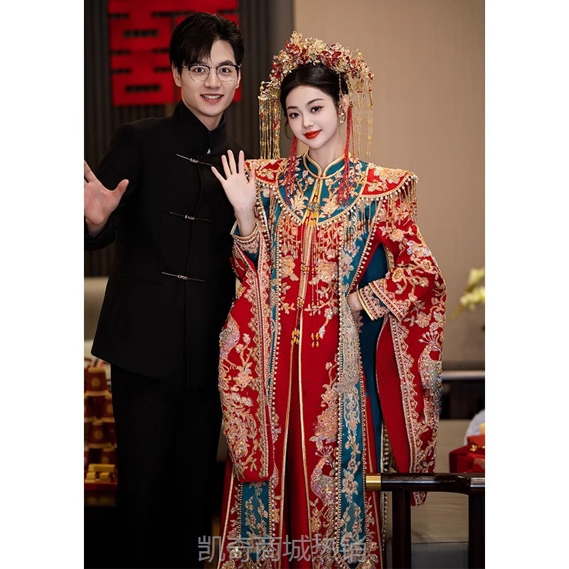 金玉儿奢华秀禾服婚服2024新款重工中式新娘服龙凤褂嫁衣凤冠霞帔