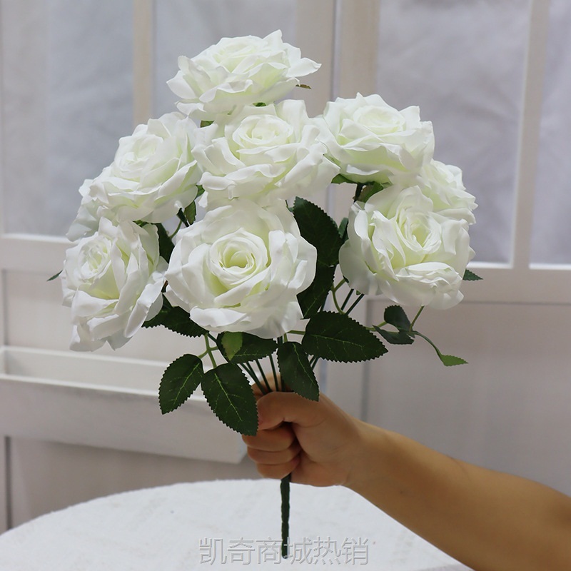 仿真9头把束钻石玫瑰婚庆装饰绢花手捧花束家居插花舞台软装花材