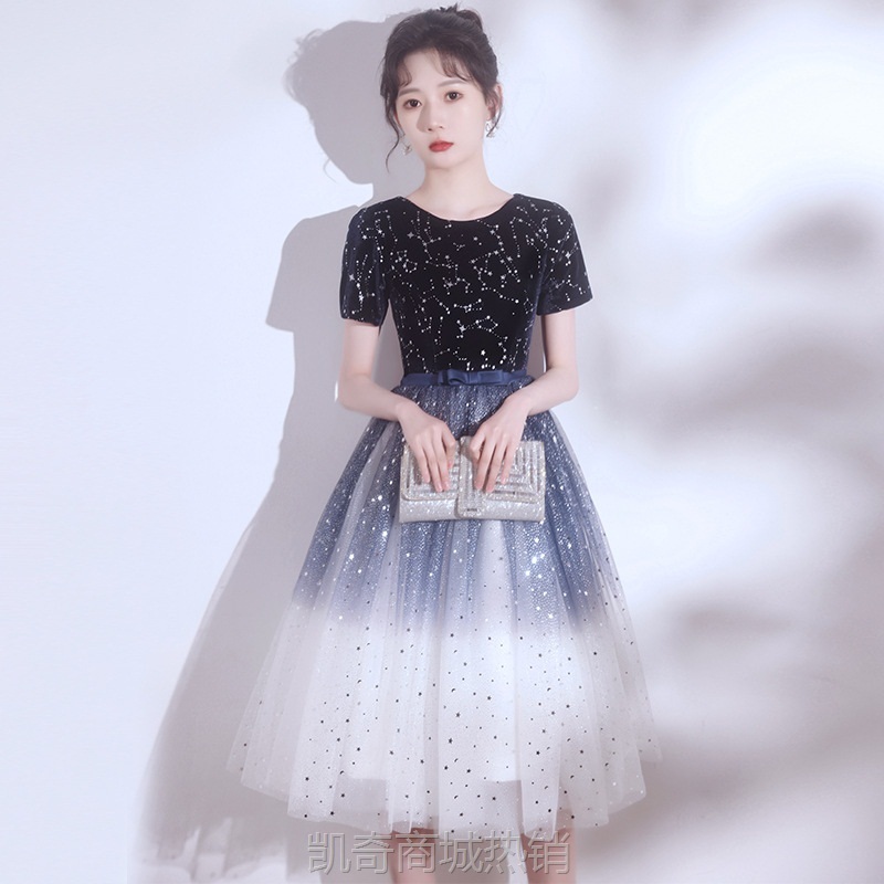 星空小个子晚礼服裙女洋气小众新款气质合唱演出服毕业艺考连衣裙