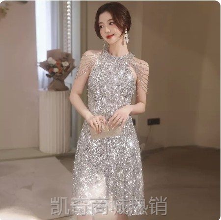 亮片小晚礼服2024新款轻奢派对聚会高级感平时可穿成人礼小礼服裙