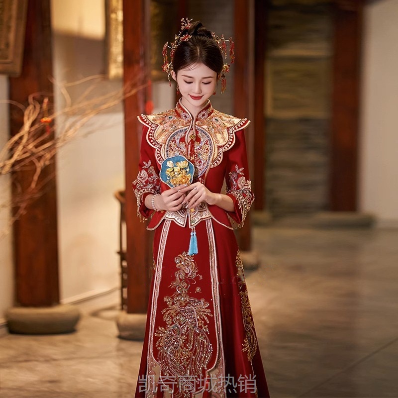 高定重工秀禾服2024新款小个子中式新娘服龙凤褂婚服大码夏季