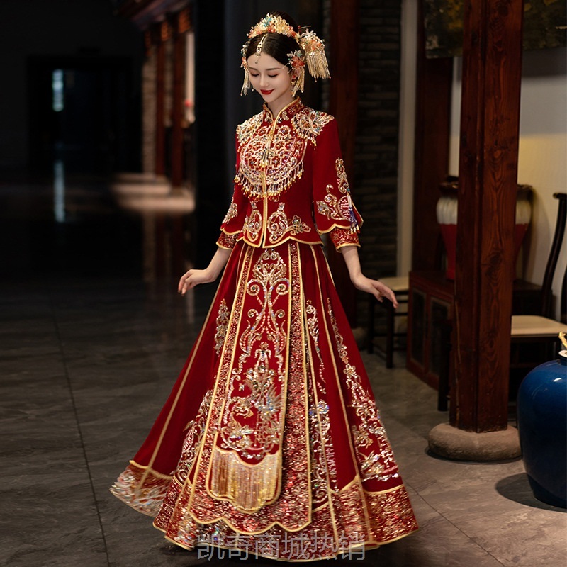 秀禾服新娘2024新款敬酒服红色礼服女婚纱春季龙凤褂显瘦中式婚服