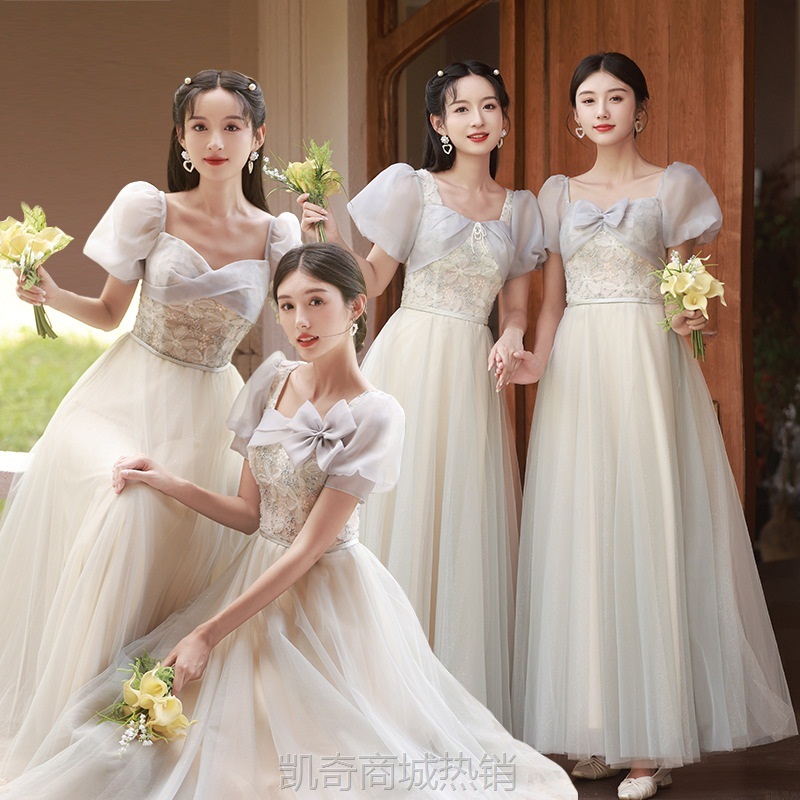 灰色伴娘服平时可穿2024新款冬季高级小众婚礼姐妹团礼服裙女气质