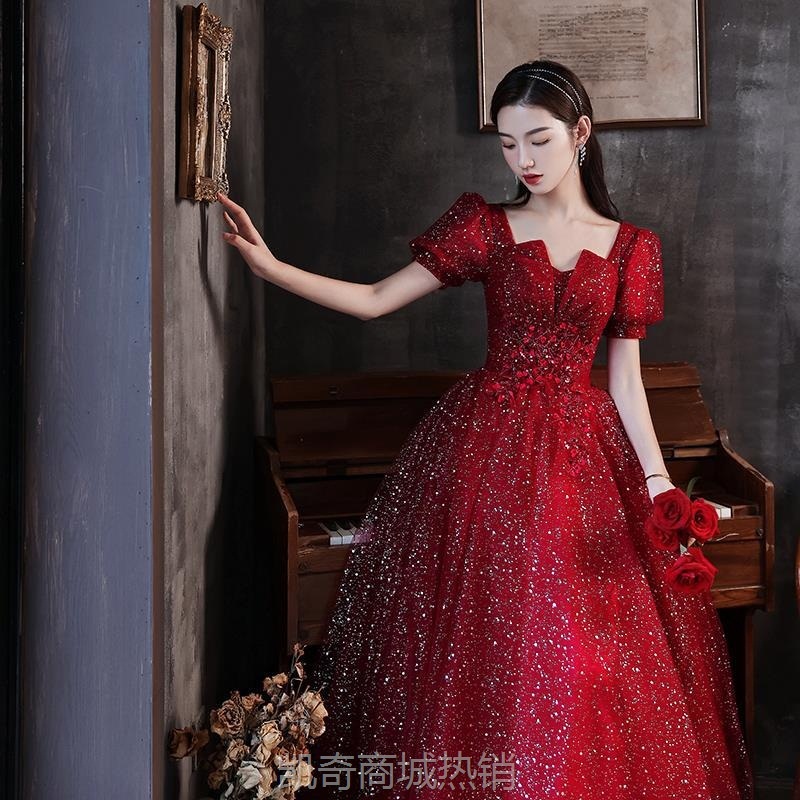 敬酒服新娘2024秋季新款红色结婚宴会蓬蓬纱裙订婚晚礼服裙批发