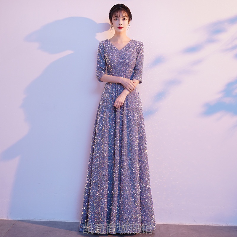 仙气大合唱团演出服女长裙新款秋季主持人钢琴表演宴会指挥晚礼服