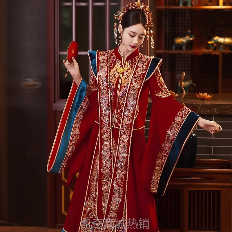 高级撞色秀禾服2024新款重工新娘结婚敬酒服中式显瘦嫁衣明制婚服