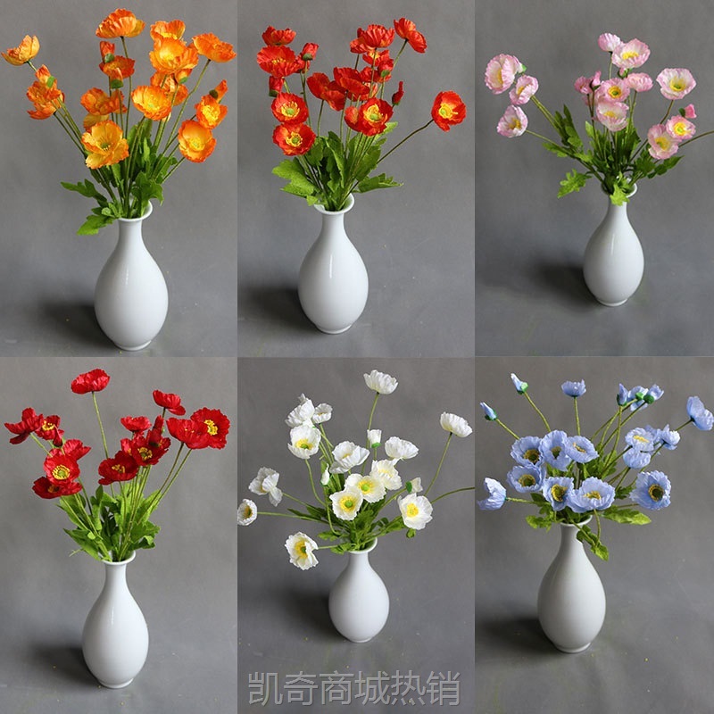 新款婚庆吊顶花材绢花仿真虞美人花植绒假花道具莫奈花园装饰花草