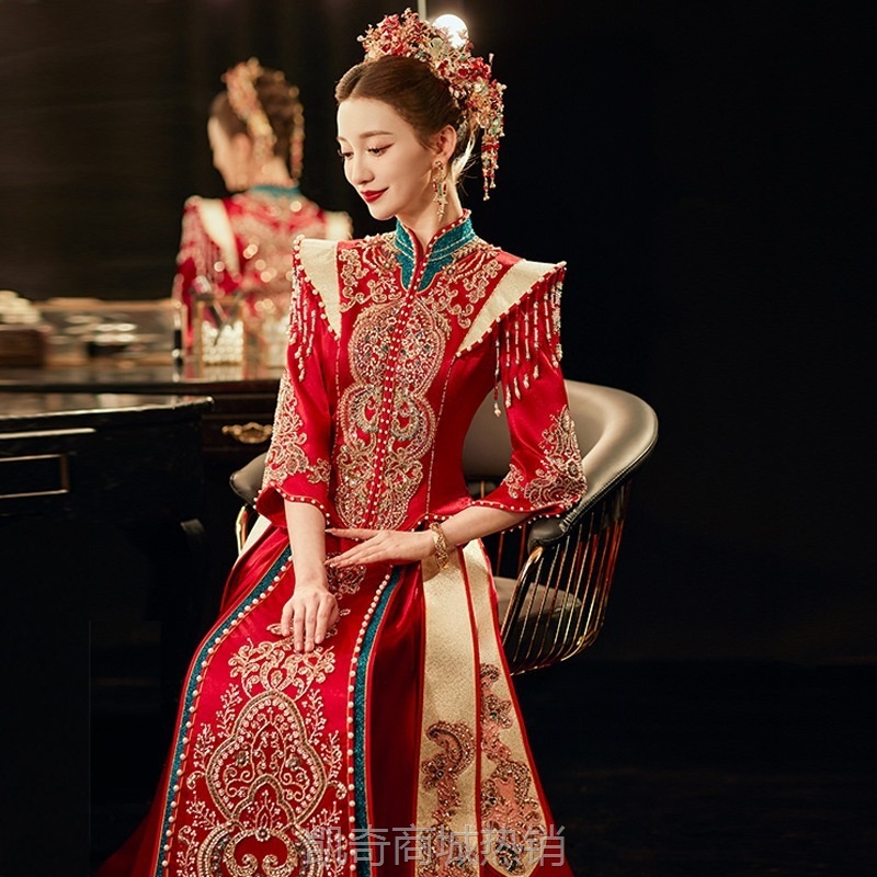秀禾服2024年新款中式新娘结婚敬酒服高端奢华龙凤褂嫁衣重工婚礼