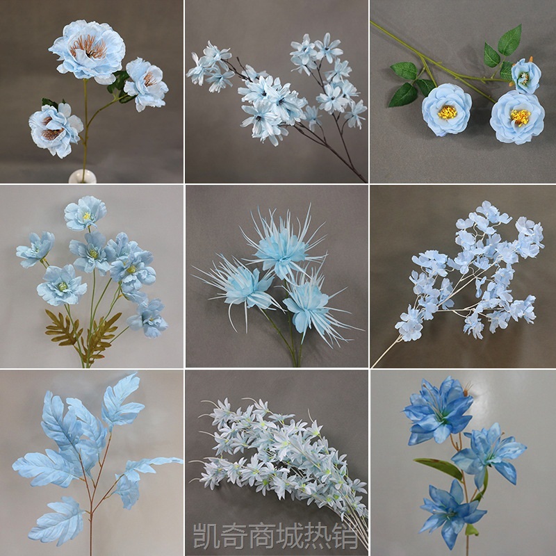 婚礼堂婚庆吊顶花材绢花仿真花蓝色系玫瑰绣球路引花艺布置牡丹材