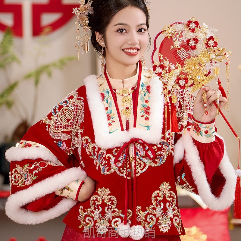 新中式国风新娘明制改良汉服2024年订婚敬酒服红色马面裙套装