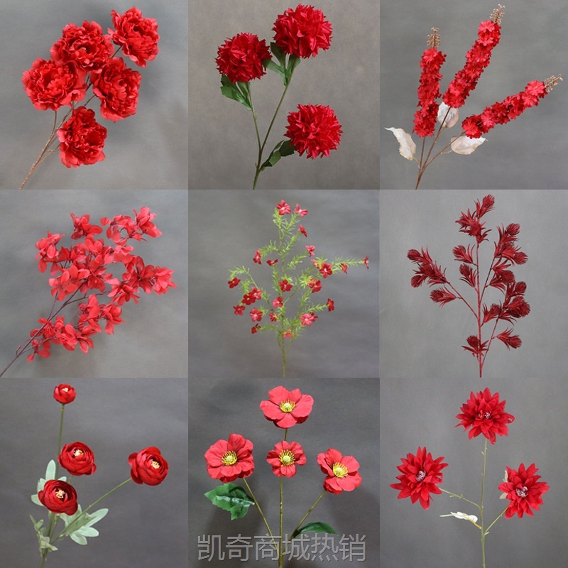 酒红色仿真花婚庆花材 酒店吊顶花排路引装饰绢花假花人造花花艺