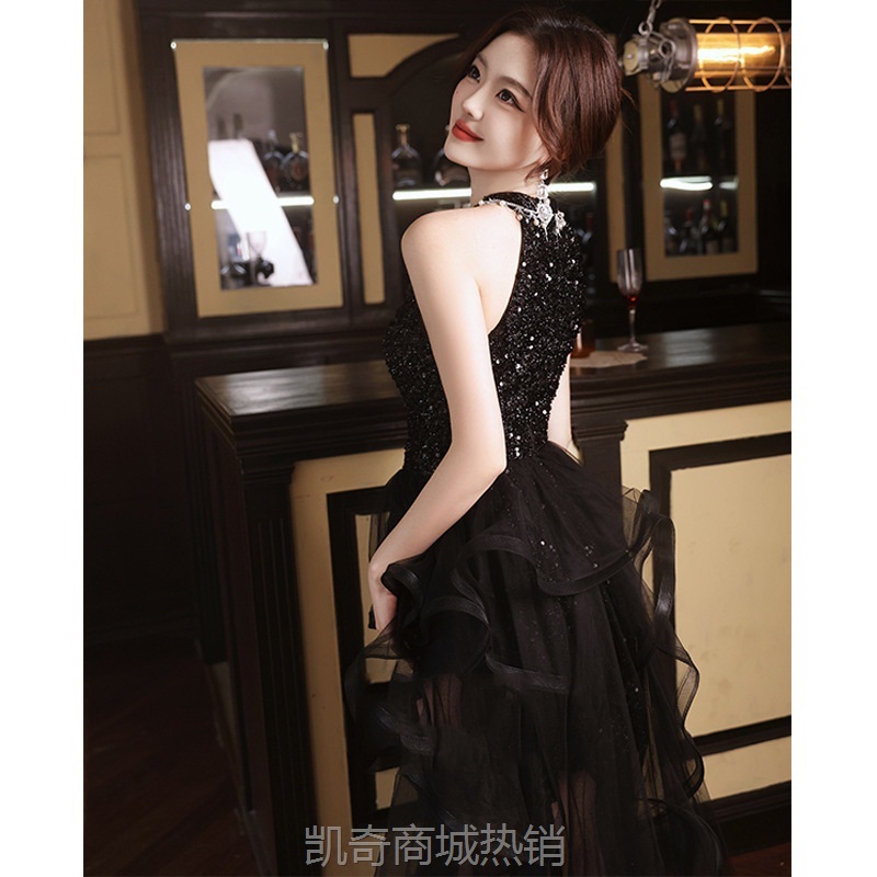 黑色小晚礼服女轻婚纱宴会洋气气质亮片轻奢小众名媛高级感连衣裙