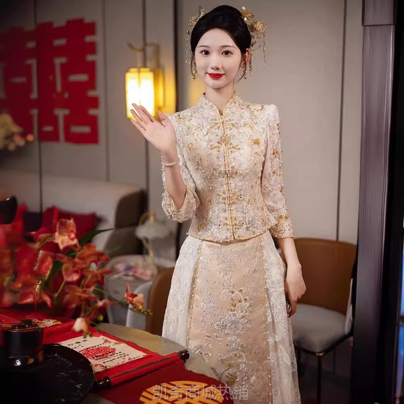 香槟色秀禾服新娘高级2024新款中式婚礼敬酒服结婚礼服重工公主风