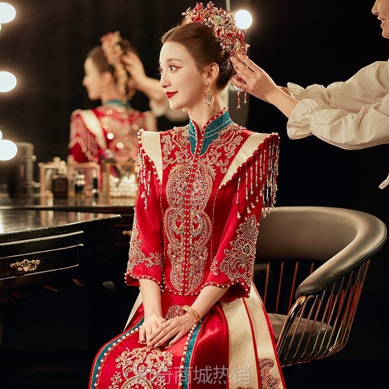 秀禾服2024年新款中式新娘结婚敬酒服高端奢华龙凤褂嫁衣重工婚礼