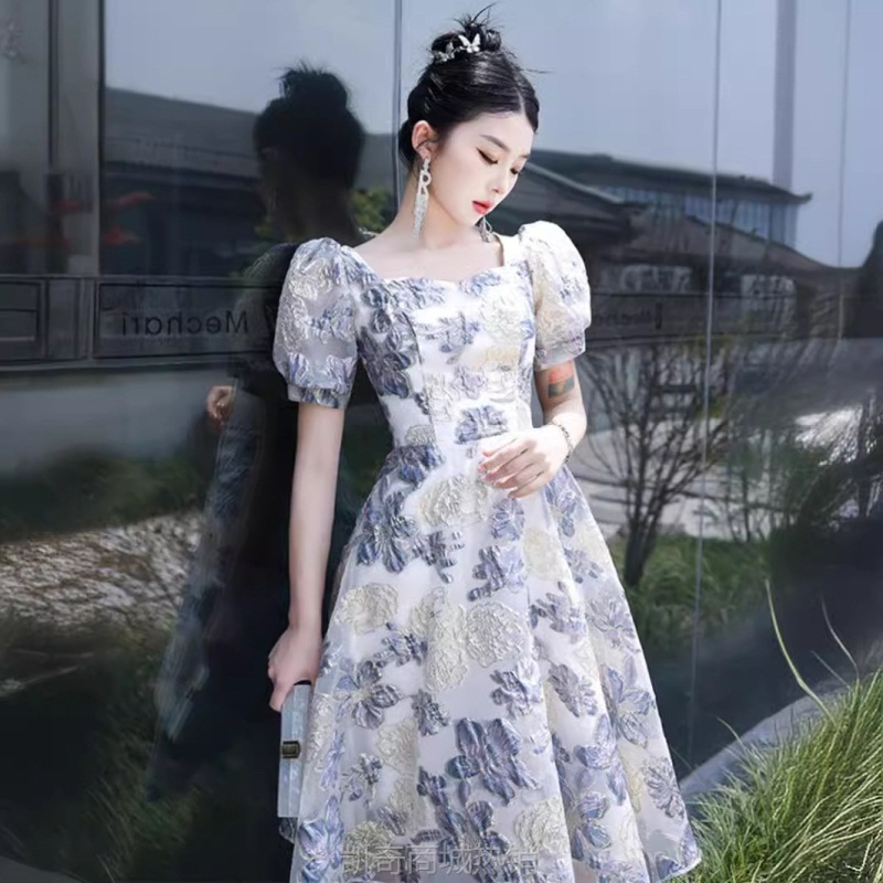 宴会晚礼服2024新款轻奢小众法式高级感洋装主持人晚宴蓬蓬仙女裙