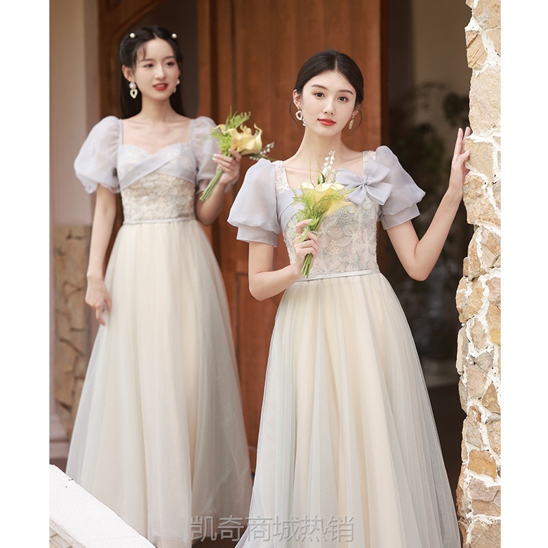 灰色伴娘服平时可穿2024新款冬季高级小众婚礼姐妹团礼服裙女气质