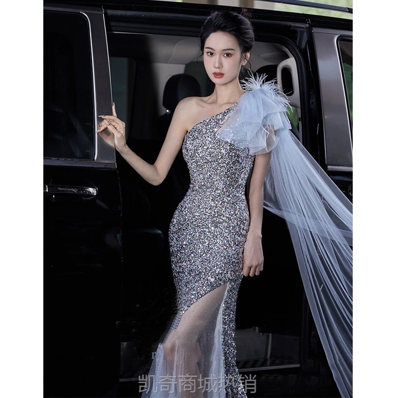宴会晚礼服2024新款高级感气质名媛法式连衣裙鱼尾轻奢亮片礼服裙