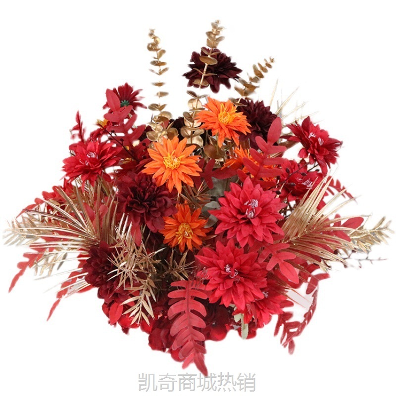 新款中式婚礼婚庆道具舞台舞台背景装饰红金色排花路引花点角花