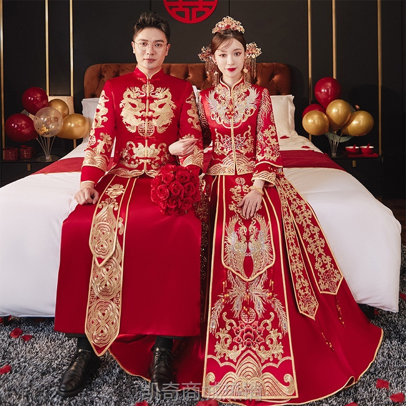 秀禾服2024年新款新娘结婚中式婚纱礼服龙凤褂秀和服婚服情侣嫁衣