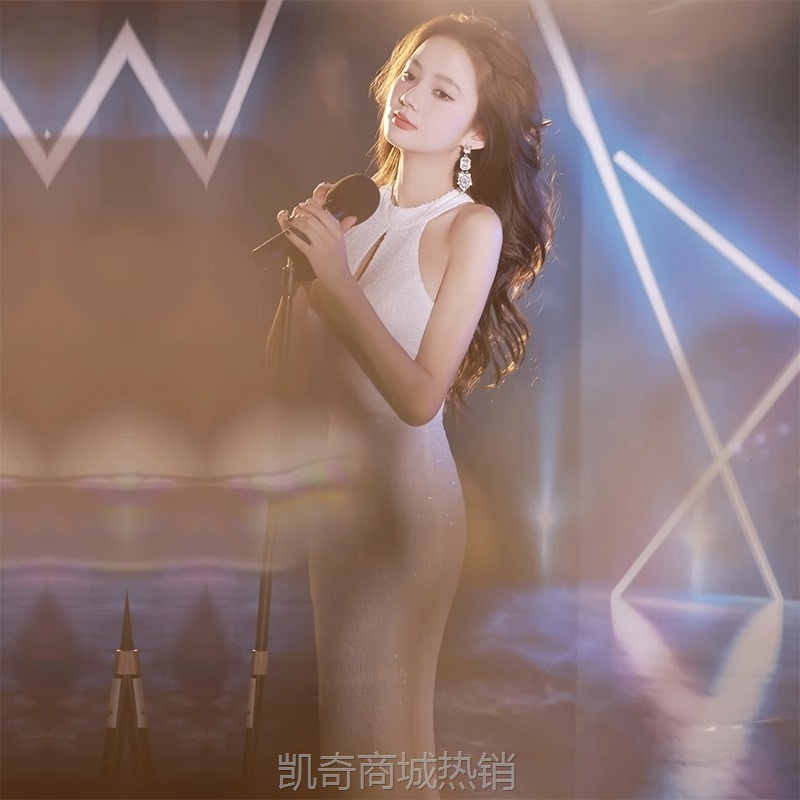 宴会晚礼服裙女2024新款亮片气质名媛轻奢主持人修身性感鱼尾礼服