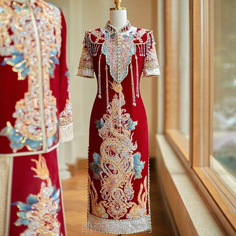 旗袍敬酒服2024新款新娘礼服秀禾服结婚嫁衣新中式婚服显瘦出阁服