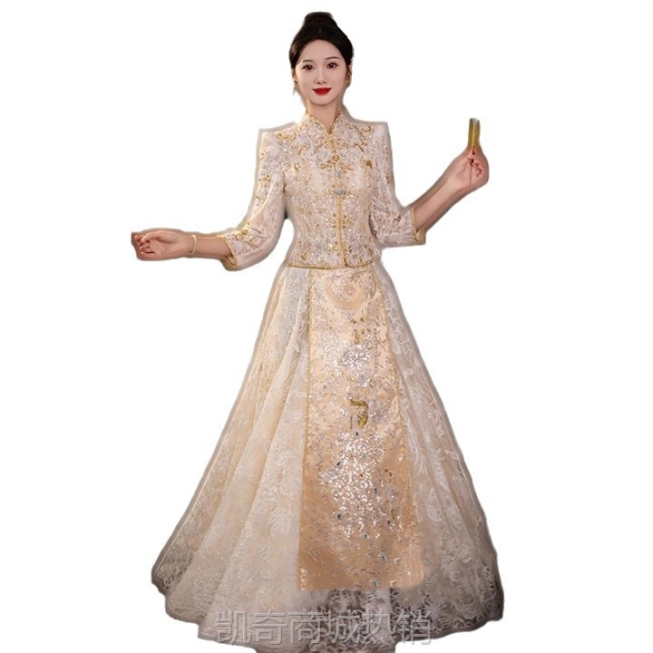 香槟色秀禾服新娘高级2024新款中式婚礼敬酒服结婚礼服重工公主风