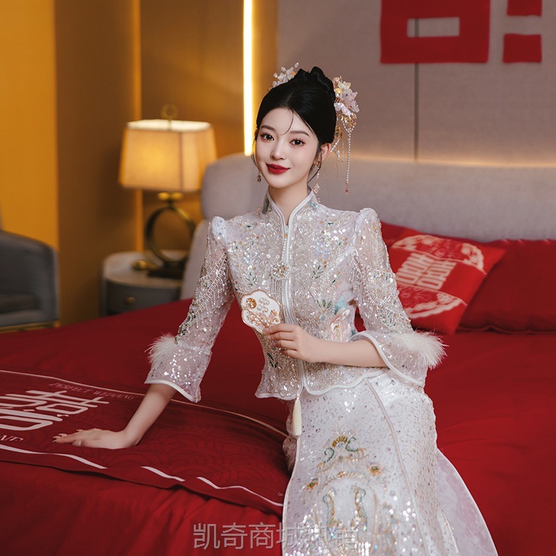 香槟豪华高级秀禾服2024年新款新娘敬酒礼服中式婚服结婚旗袍嫁衣
