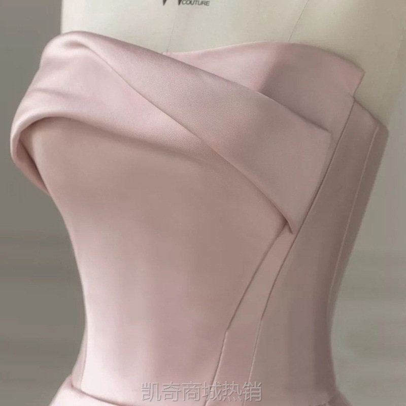 粉色抹胸晚礼服裙2024秋季新款订婚宴敬酒服生日聚会主持人晚礼服