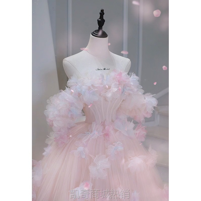 粉色敬酒服新娘2024新款订婚婚纱礼服女轻奢小众成人主持毕业礼服