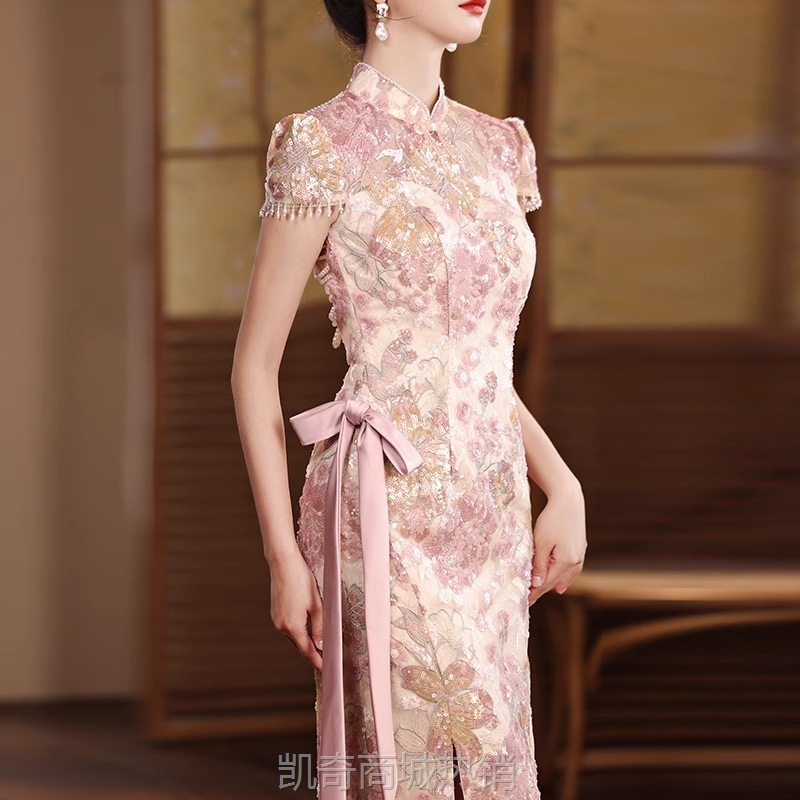 中式改良旗袍新娘敬酒服2024订婚礼服裙回门服轻奢小众气质高级感