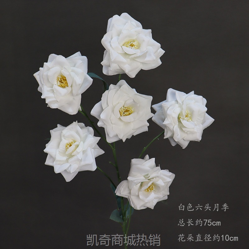 仿真花3头6头月季玫婚庆路引花装饰客厅摆件酒店摆放绢花假花