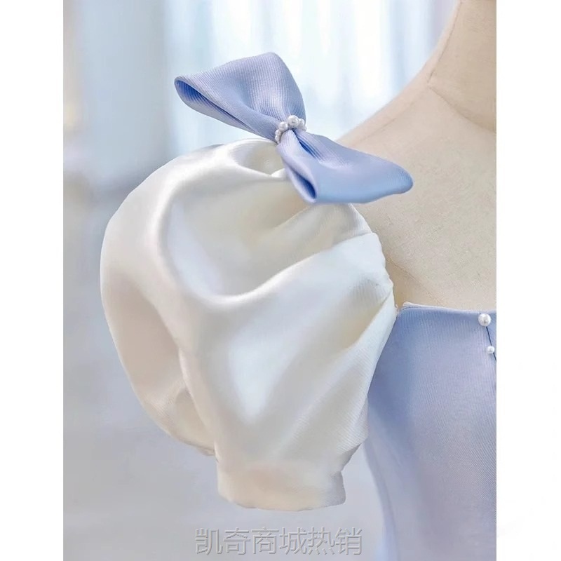 淡蓝色晚礼服女高级感成人礼法式在逃公主裙高定轻奢声乐艺考长款