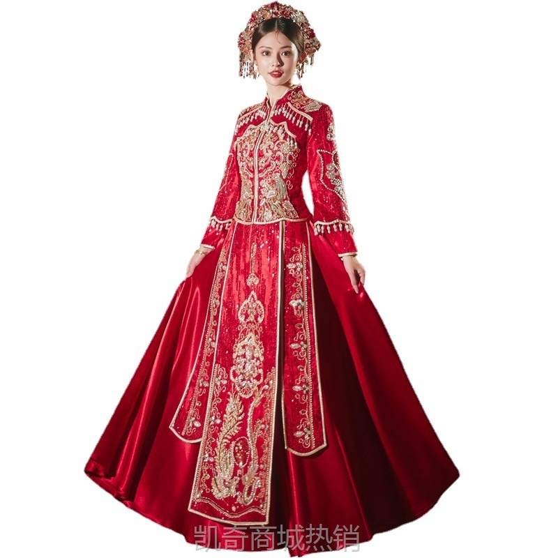 高级秀禾服2024新款新娘敬酒服中式婚服重工龙凤褂结婚礼服秋冬季