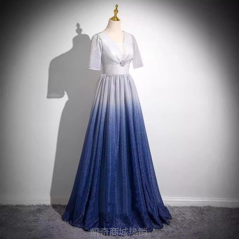 红歌大合唱团演出服女长裙显瘦指挥比赛渐变端庄大气晚礼服裙批发