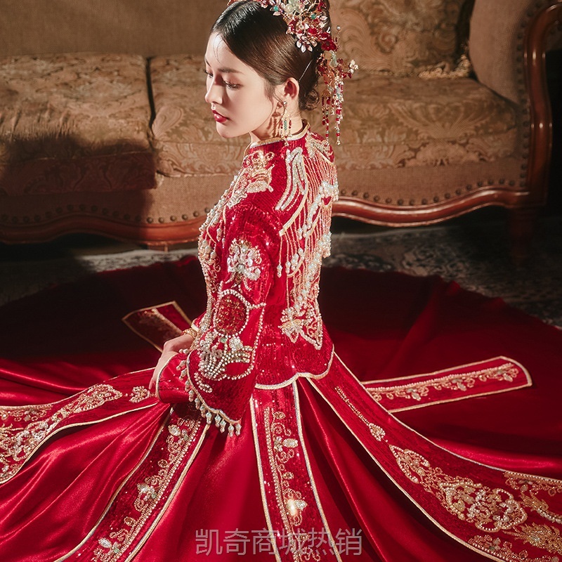 高级秀禾服2024新款新娘敬酒服中式婚服重工龙凤褂结婚礼服秋冬季